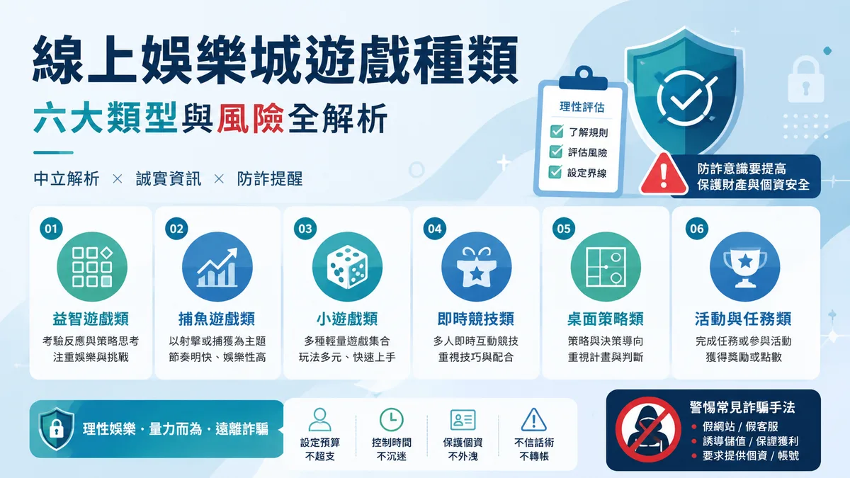線上娛樂城遊戲種類有哪些?六大類型與風險全解析