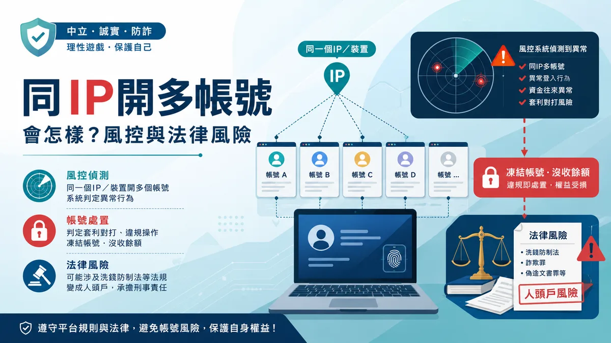 娛樂城同一個IP開多帳號會怎樣?風控與法律風險